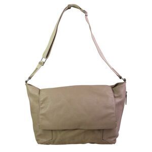 LRG FEM BEIGE TAUPE GENUINE LEATHER FLAP SHOULDER BAG X-BODY HANDBAG HOBO PURSE